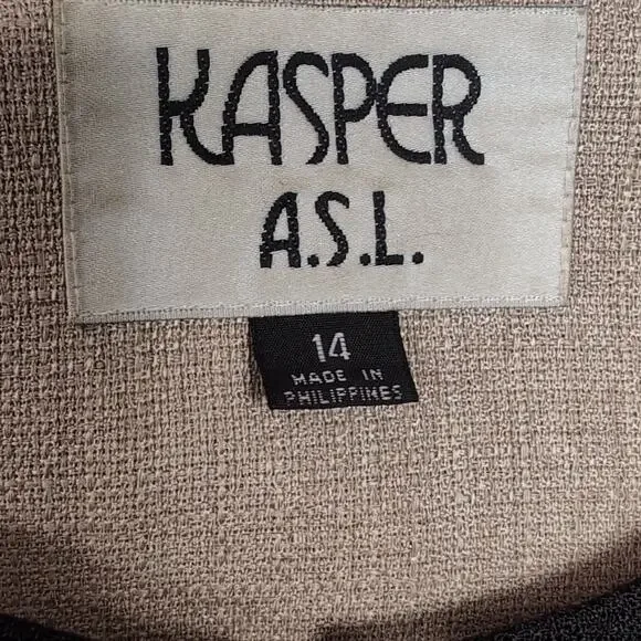 VTG Kasper Suit Jacket / Top Blouse Set Women's 14P 14 Petite Black Tan Career - Picture 6 of 16